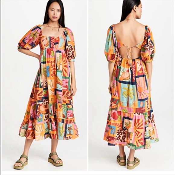 FARM RIO Tropical collage midi dress multicolor Small - Picture 6 of 16